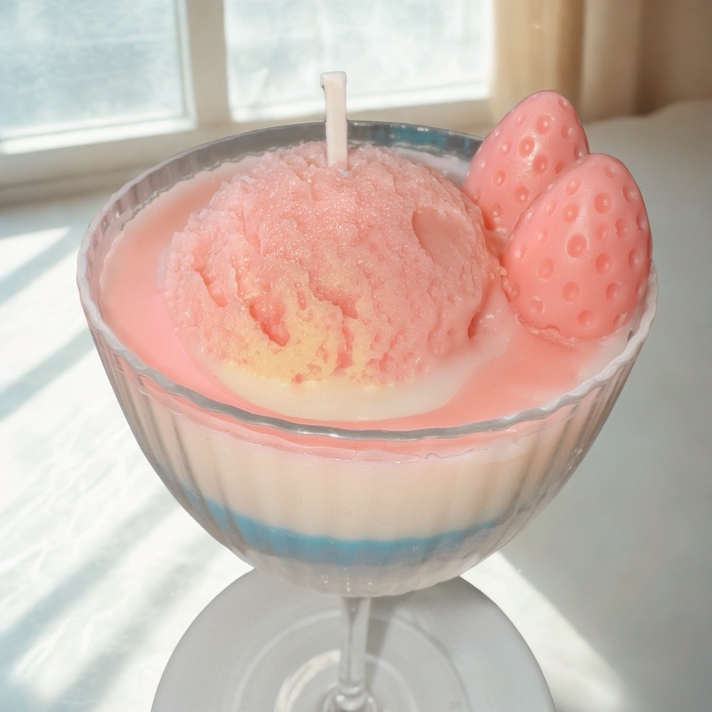 Strawberry Ice Cream Candle in Glass Cup
